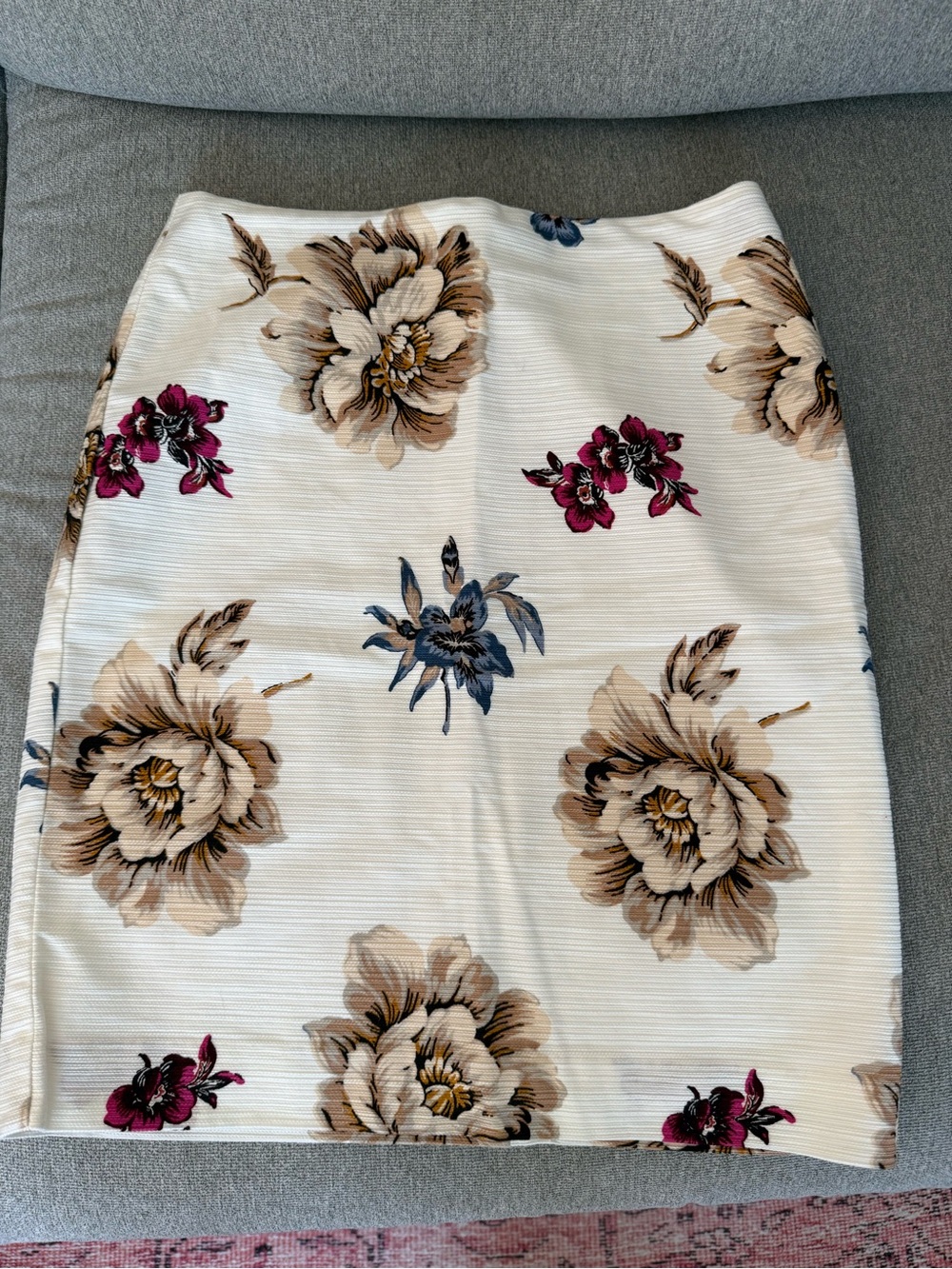 Ann Taylor Ivory Pencil Skirt with Brown, Blue & Pink Floral Print